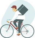 Courier bicycle delivery man with parcel box on the back