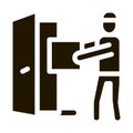 Courier with Box Enters Door Icon Vector Glyph Illustration