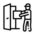 Courier with Box Enters Door Icon Vector Outline Illustration