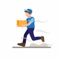 Courier boy running delivery package box to customer, express delivery service symbol cartoon flat illustration vector isolated in