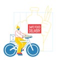 Courier Characters Delivering Food Products to Customer on Bike. Express Delivery Service during Coronavirus Pandemic