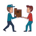 Courier delivering boxes to customer blue lines