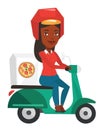 Courier delivering pizza on scooter.