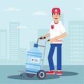 Courier delivering water flat vector illustration