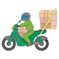 The courier delivers the delivery order package to the customer on a motorcycle