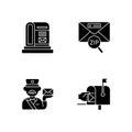 Courier delivery black glyph icons set on white space