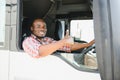 Courier Delivery. Black Man Driver Driving Delivery Car Royalty Free Stock Photo