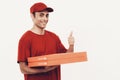 Arab Deliveryman with Pizza on White Background.