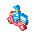 Courier Delivery on Motorcycle isometric icon vector illustration Royalty Free Stock Photo