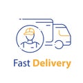 Courier delivery, truck transportation company, messenger service, order distribution Royalty Free Stock Photo