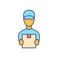 Courier flat line icon on white background. Safety delivery