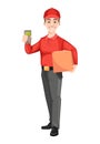 Courier holding carton box and payment terminal