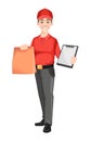 Courier holding paper bag and clipboard