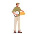 Courier Male Character Wear Uniform Holding Invoice and Box. Delivery Man with Parcel Hurry to Client, Express Delivery Royalty Free Stock Photo