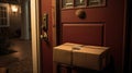courier package at the door In Royalty Free Stock Photo