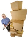 Courier and pile cardboard boxes