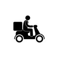 Courier rides a moped icon, isolated pictogram man rides, food delivery sign