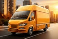 Courier service yellow delivery truck. AI Generated Royalty Free Stock Photo