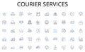 Courier services line icons collection. Browser, HTML, CSS, JavaScript, Responsive, FTP, Domain vector and linear
