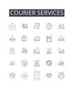 Courier services line icons collection. Freight delivery, Mail carriers, Package transports, Shipment handlers, Express