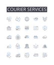 Courier services line icons collection. Freight delivery, Mail carriers, Package transports, Shipment handlers, Express