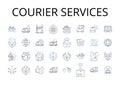 Courier services line icons collection. Freight delivery, Mail carriers, Package transports, Shipment handlers, Express