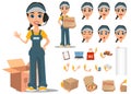 Courier woman character creation set. Professional fast delivery