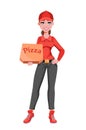 Courier woman holding pizza box