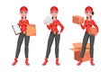 Courier woman, set of three poses