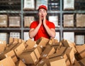 Courier at work has a wondered expression about a great promotion Royalty Free Stock Photo