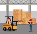 Courier working in warehouse