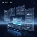 Course featuring multiple translucent holographic screens displayin Royalty Free Stock Photo