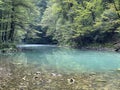 The course of the river Kupa directly below the mountain karst spring - Razloge, Croatia /Tok rijeke Kupe kod izvora Royalty Free Stock Photo