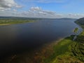 The course of the Volga River from a bird`s-eye view in the vicinity of the village of Shiryaevo. Royalty Free Stock Photo