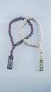 Photos of black and white prayer beads