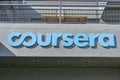 Coursera sign, logo on Silicon Valley headquarters of a online education startup company