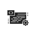 IT courses black glyph icon. Programming, coding learning. Software development. E-learning. Pictogram for web page, mobile app