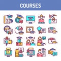 Courses training color line icons set. Vector illustration