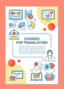 Courses for translators brochure template layout. Foreign language learning. Flyer, booklet, leaflet print design with