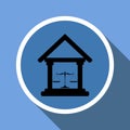 Court building icon with scales of justice in a circle frame with long shadow Royalty Free Stock Photo
