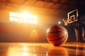Court competition Basketball game with ball, hoop, and team score Royalty Free Stock Photo