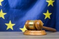 Court gavel with European Union flag in the background Royalty Free Stock Photo