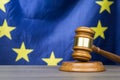 Court gavel with European Union flag in the background Royalty Free Stock Photo