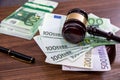 Court gavel over Euro notes Royalty Free Stock Photo