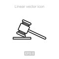 Court hammer. Linear vector icon.