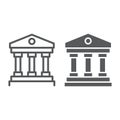 Court house line and glyph icon, institution and architecture, bank building sign, vector graphics, a linear pattern on