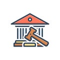 Color illustration icon for Court, hammer and house Royalty Free Stock Photo
