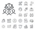 Court jury line icon. Justice scales sign. Salaryman, gender equality and alert bell. Vector