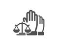 Court jury voting icon. Justice scales sign. Vector