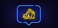 Court jury voting line icon. Justice scales sign. Neon light speech bubble. Vector